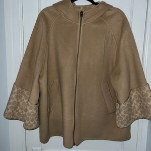 Coach Tan Hooded Cape with Patterned Cuffs